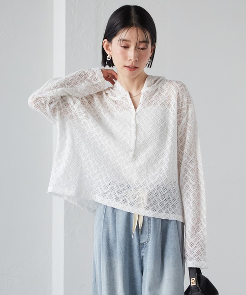 RANAN(ラナン)の「レースフーディートップス(Tシャツ/カットソー・レディース・ブラック/ホワイト・L/LL/M)」の3枚目の写真