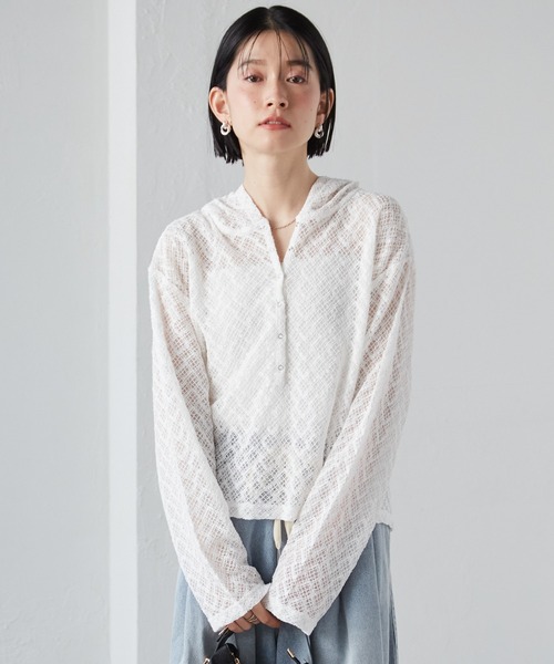 RANAN(ラナン)の「レースフーディートップス(Tシャツ/カットソー・レディース・ブラック/ホワイト・L/LL/M)」の4枚目の写真