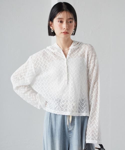 RANAN(ラナン)の「レースフーディートップス(Tシャツ/カットソー・レディース・ブラック/ホワイト・L/LL/M)」の5枚目の写真