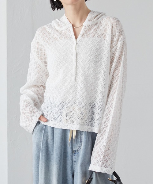 RANAN(ラナン)の「レースフーディートップス(Tシャツ/カットソー・レディース・ブラック/ホワイト・L/LL/M)」の6枚目の写真