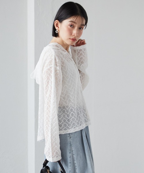 RANAN(ラナン)の「レースフーディートップス(Tシャツ/カットソー・レディース・ブラック/ホワイト・L/LL/M)」の7枚目の写真