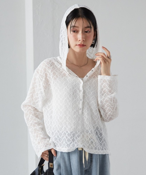 RANAN(ラナン)の「レースフーディートップス(Tシャツ/カットソー・レディース・ブラック/ホワイト・L/LL/M)」の9枚目の写真