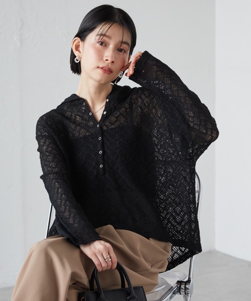 RANAN(ラナン)の「レースフーディートップス(Tシャツ/カットソー・レディース・ブラック/ホワイト・L/LL/M)」の13枚目の写真