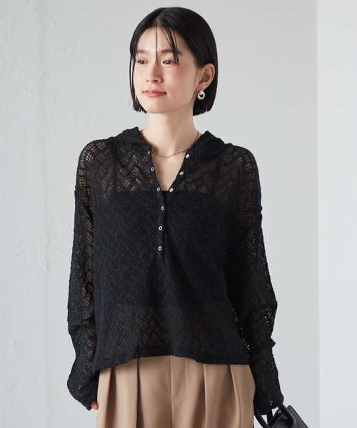 RANAN(ラナン)の「レースフーディートップス(Tシャツ/カットソー・レディース・ブラック/ホワイト・L/LL/M)」の14枚目の写真