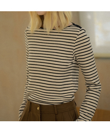 Soft cotton stripe boat-neck T-shirt [KNFW04TS10]_[2color]