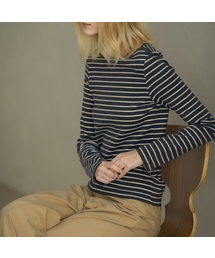 Soft cotton stripe boat-neck T-shirt [KNFW04TS10]_[2color]