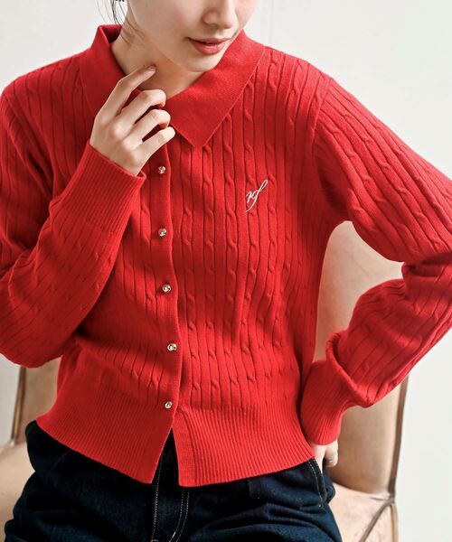 rps（アールピーエス）の「ケーブルポロニットカーディガン（カーディガン/ボレロ・レディース・グレー系その他/アイボリー/レッド・フリー）」の3枚目の写真