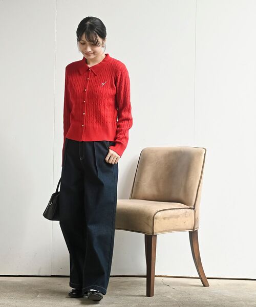 rps（アールピーエス）の「ケーブルポロニットカーディガン（カーディガン/ボレロ・レディース・グレー系その他/アイボリー/レッド・フリー）」の13枚目の写真