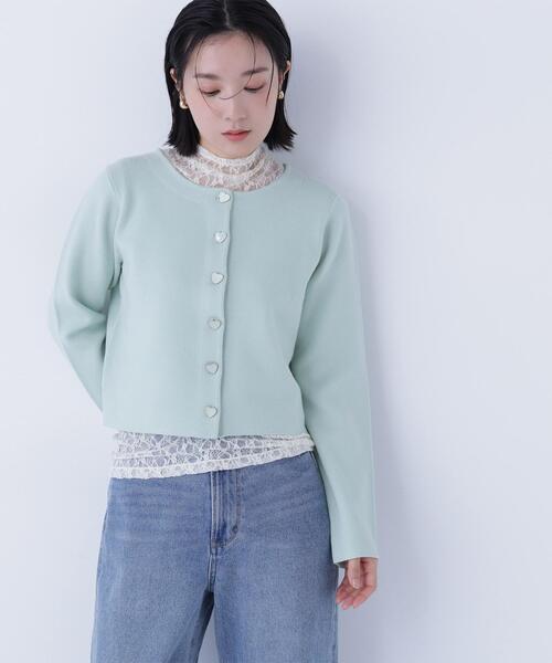 NATURAL BEAUTY BASIC（ナチュラルビューティーベーシック）の「◇ハートボタンニットジャケット（カーディガン/ボレロ・レディース・ブラック/ライトグリーン/オフホワイト/グレー・FREE）」の19枚目の写真