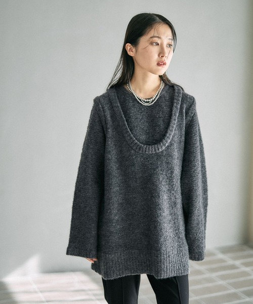 LEPSIM(レプシィム)の「5ゲージレイヤーライクロングプルオーバー 630086(ニット/セーター・レディース・チャコールグレー/イエロー系その他/ブラウン・FREE)」の1枚目の写真