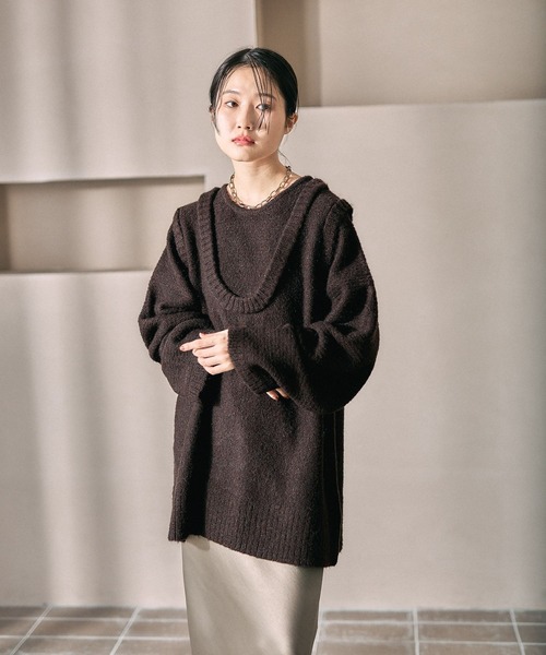 LEPSIM(レプシィム)の「5ゲージレイヤーライクロングプルオーバー 630086(ニット/セーター・レディース・チャコールグレー/イエロー系その他/ブラウン・FREE)」の2枚目の写真
