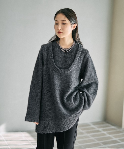 LEPSIM(レプシィム)の「5ゲージレイヤーライクロングプルオーバー 630086(ニット/セーター・レディース・チャコールグレー/イエロー系その他/ブラウン・FREE)」の5枚目の写真