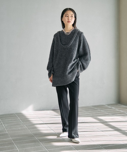 LEPSIM(レプシィム)の「5ゲージレイヤーライクロングプルオーバー 630086(ニット/セーター・レディース・チャコールグレー/イエロー系その他/ブラウン・FREE)」の8枚目の写真