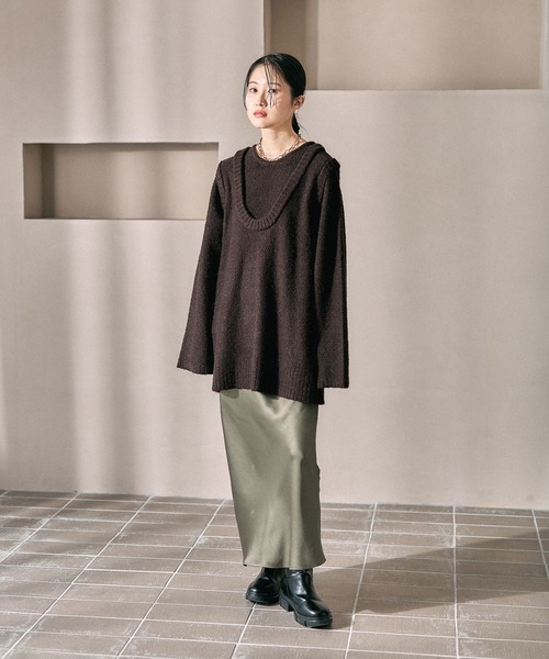 LEPSIM(レプシィム)の「5ゲージレイヤーライクロングプルオーバー 630086(ニット/セーター・レディース・チャコールグレー/イエロー系その他/ブラウン・FREE)」の15枚目の写真