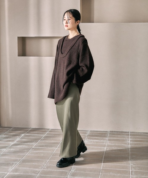 LEPSIM(レプシィム)の「5ゲージレイヤーライクロングプルオーバー 630086(ニット/セーター・レディース・チャコールグレー/イエロー系その他/ブラウン・FREE)」の16枚目の写真