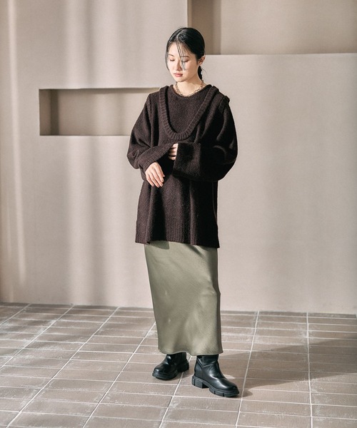 LEPSIM(レプシィム)の「5ゲージレイヤーライクロングプルオーバー 630086(ニット/セーター・レディース・チャコールグレー/イエロー系その他/ブラウン・FREE)」の17枚目の写真