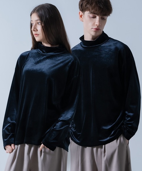 improves（インプローブス）の「ベロア素材 ハイネック プルオーバー（Tシャツ/カットソー・メンズ・ブラック/オフホワイト/チャコール/ダークブラウン・MEDIUM/LARGE）」の2枚目の写真