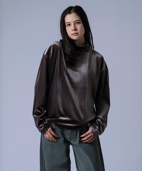 improves（インプローブス）の「【Unisex】ベロア素材 ハイネック プルオーバー（Tシャツ/カットソー・メンズ・ブラック/オフホワイト/チャコール/ダークブラウン・MEDIUM/LARGE）」の13枚目の写真