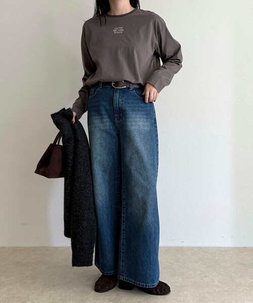 fredy emue(フレディエミュ)の「ワンポイント刺繍ロゴロンTシャツ(Tシャツ/カットソー・レディース・オフホワイト/チャコールグレー・38)」の18枚目の写真
