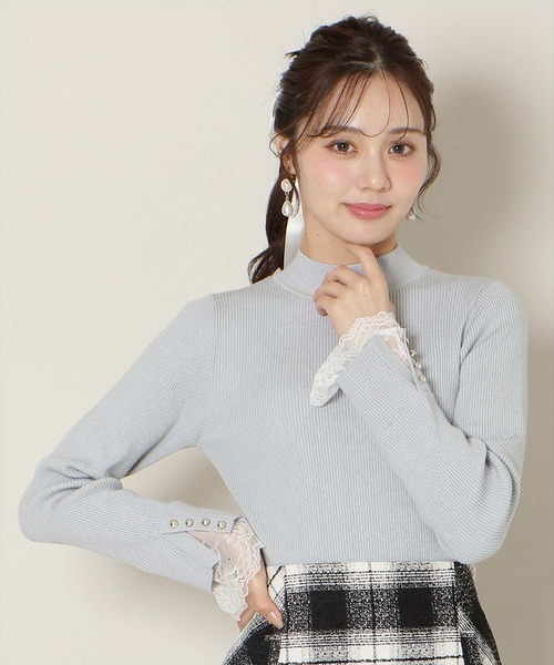 WILLSELECTION(ウィルセレクション)の「袖口レースハイネックリブニット(ニット/セーター・レディース・サックスブルー/ブラック/オフホワイト/ピンク・FREE)」の3枚目の写真