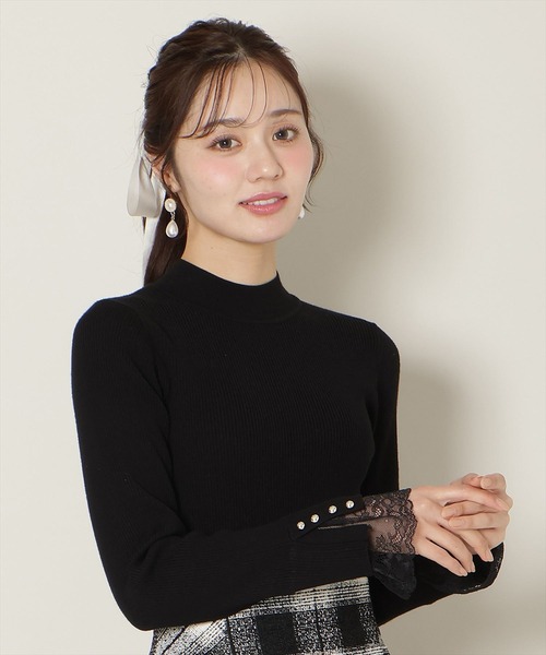 WILLSELECTION(ウィルセレクション)の「袖口レースハイネックリブニット(ニット/セーター・レディース・サックスブルー/ブラック/オフホワイト/ピンク・FREE)」の2枚目の写真