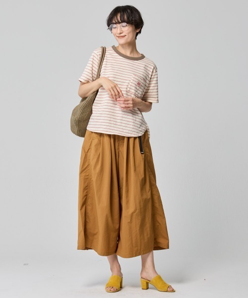 KRIFF MAYER Lady's Collection（クリフメイヤーレディースコレクション）の「配色リブ 刺繍ワッペン 細ボーダーTシャツ / ロンT / ワンポイント / コットン100%（Tシャツ/カットソー・レディース・ナチュラル/ネイビー/ベージュ/ライトグリーン・LARGE/MEDIUM）」の5枚目の写真