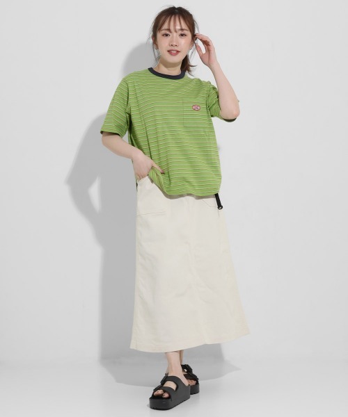 KRIFF MAYER Lady's Collection（クリフメイヤーレディースコレクション）の「配色リブ 刺繍ワッペン 細ボーダーTシャツ / ロンT / ワンポイント / コットン100%（Tシャツ/カットソー・レディース・ナチュラル/ネイビー/ベージュ/ライトグリーン・LARGE/MEDIUM）」の11枚目の写真