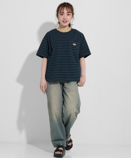 KRIFF MAYER Lady's Collection（クリフメイヤーレディースコレクション）の「配色リブ 刺繍ワッペン 細ボーダーTシャツ / ロンT / ワンポイント / コットン100%（Tシャツ/カットソー・レディース・ナチュラル/ネイビー/ベージュ/ライトグリーン・LARGE/MEDIUM）」の12枚目の写真