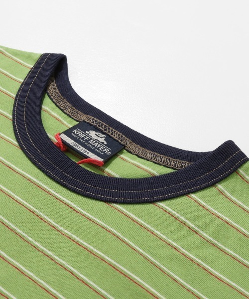 KRIFF MAYER Lady's Collection（クリフメイヤーレディースコレクション）の「配色リブ 刺繍ワッペン 細ボーダーTシャツ / ロンT / ワンポイント / コットン100%（Tシャツ/カットソー・レディース・ナチュラル/ネイビー/ベージュ/ライトグリーン・LARGE/MEDIUM）」の13枚目の写真