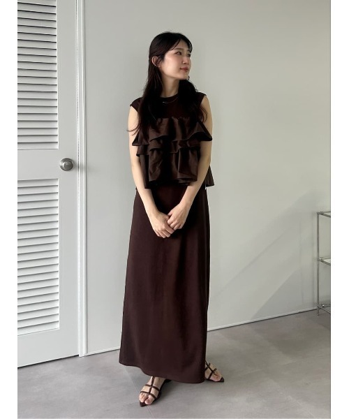 titivate（ティティベイト）の「フリルキャミソールトップス/リブカットソーワンピースセット（ワンピース・レディース・ブラウン/グレイッシュベージュ/ブラック・S/L/M）」の8枚目の写真