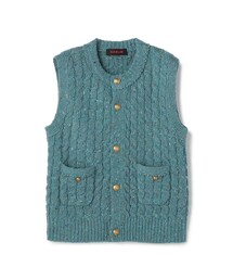 CABaN コットンカシミヤ フラワーエンブロイダリー クルーネックベスト