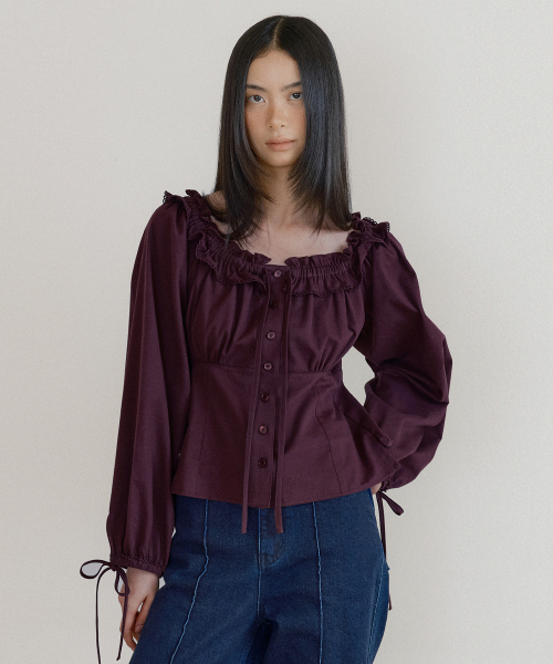 Benjamin Frill Lace Blouse (burgundy)（シャツ/ブラウス）｜LUCIR ZU 