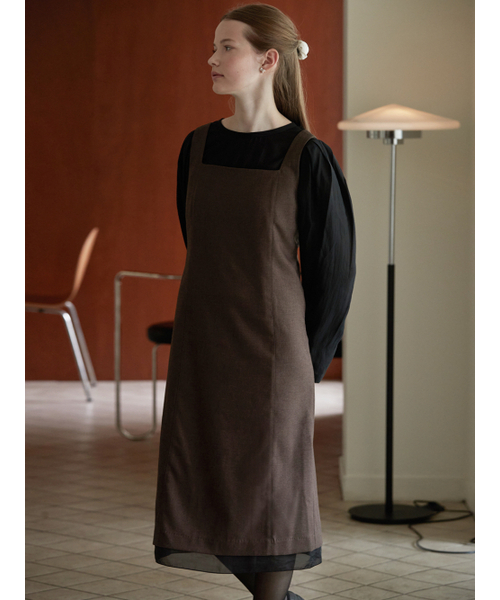BEMUSE MANSION(ビミューズマンション)の「Hem line sheer patch dress - Brown(ワンピース・レディース・ブラウン・FREE)」の1枚目の写真