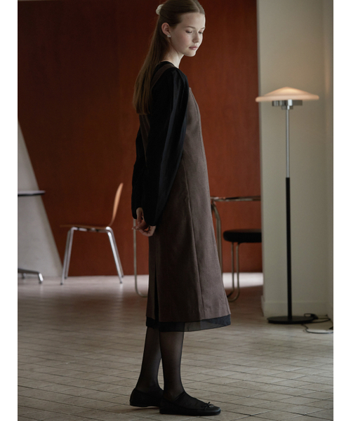 BEMUSE MANSION(ビミューズマンション)の「Hem line sheer patch dress - Brown(ワンピース・レディース・ブラウン・FREE)」の2枚目の写真