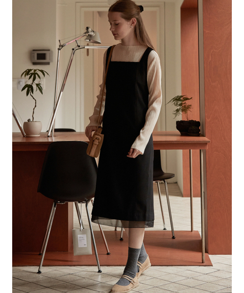 BEMUSE MANSION(ビミューズマンション)の「Hem line sheer patch dress - Brown(ワンピース・レディース・ブラウン・FREE)」の4枚目の写真