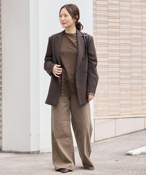 JOURNAL STANDARD（ジャーナルスタンダード）の「《追加2》レースヘム クルーネックシアーロングT（Tシャツ/カットソー・レディース・アイボリー/ブラック・FREE）」の6枚目の写真