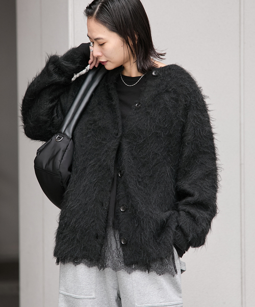 JOURNAL STANDARD（ジャーナルスタンダード）の「《追加2》レースヘム クルーネックシアーロングT（Tシャツ/カットソー・レディース・アイボリー/ブラック・FREE）」の10枚目の写真