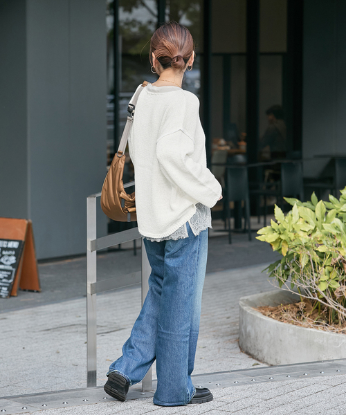 JOURNAL STANDARD（ジャーナルスタンダード）の「《追加2》レースヘム クルーネックシアーロングT（Tシャツ/カットソー・レディース・アイボリー/ブラック・FREE）」の14枚目の写真