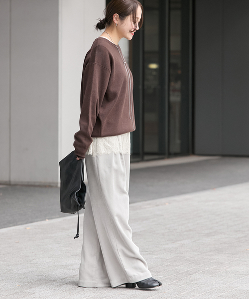 JOURNAL STANDARD（ジャーナルスタンダード）の「《追加2》レースヘム クルーネックシアーロングT（Tシャツ/カットソー・レディース・アイボリー/ブラック・FREE）」の17枚目の写真