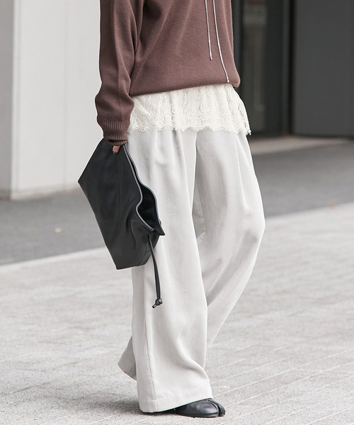 JOURNAL STANDARD（ジャーナルスタンダード）の「《追加2》レースヘム クルーネックシアーロングT（Tシャツ/カットソー・レディース・アイボリー/ブラック・FREE）」の18枚目の写真