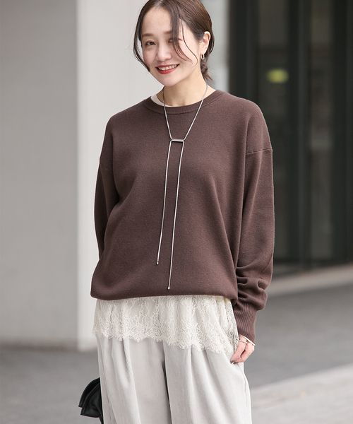 JOURNAL STANDARD（ジャーナルスタンダード）の「《追加2》レースヘム クルーネックシアーロングT（Tシャツ/カットソー・レディース・アイボリー/ブラック・FREE）」の19枚目の写真