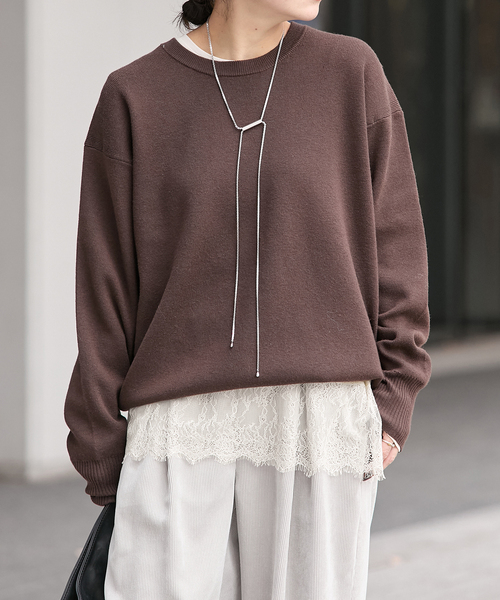 JOURNAL STANDARD（ジャーナルスタンダード）の「《追加2》レースヘム クルーネックシアーロングT（Tシャツ/カットソー・レディース・アイボリー/ブラック・FREE）」の21枚目の写真