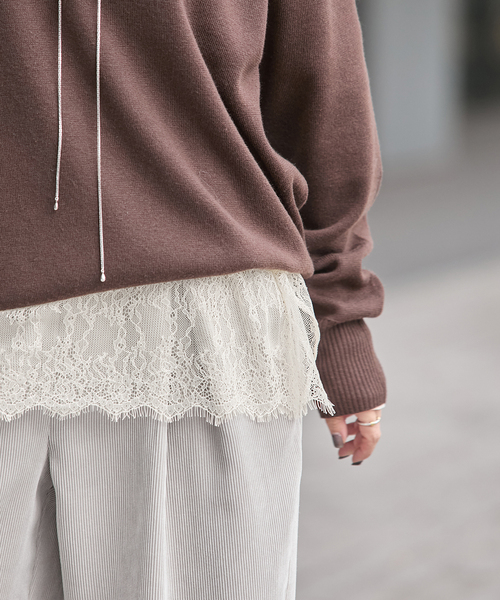 JOURNAL STANDARD（ジャーナルスタンダード）の「《追加2》レースヘム クルーネックシアーロングT（Tシャツ/カットソー・レディース・アイボリー/ブラック・FREE）」の22枚目の写真