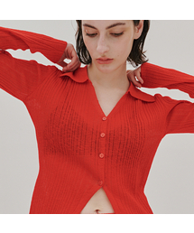 ODER（オディエール）の「シースルーカラー スリムカーディガン-レッド（カーディガン/ボレロ）」