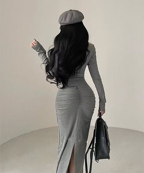 gossip！ロサンゼルス（ゴシップロサンゼルス）の「ドレープデザイン 美シルエットワンピース（ワンピース・レディース・ブラック/グレー・M）」の7枚目の写真