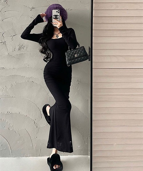 gossip！ロサンゼルス（ゴシップロサンゼルス）の「ドレープデザイン 美シルエットワンピース（ワンピース・レディース・ブラック/グレー・M）」の16枚目の写真