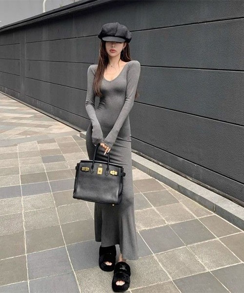gossip！ロサンゼルス（ゴシップロサンゼルス）の「ドレープデザイン 美シルエットワンピース（ワンピース・レディース・ブラック/グレー・M）」の3枚目の写真
