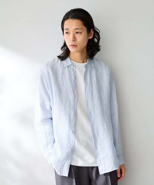 B.C STOCK(ベーセーストック)の「ヨーロッパリネン100% レギュラーカラーシャツ(シャツ/ブラウス・メンズ・ブラック/アイボリー/ホワイト/グリーン/ピンク/ブルー系その他/ブルー・MEDIUM/LARGE)」の5枚目の写真