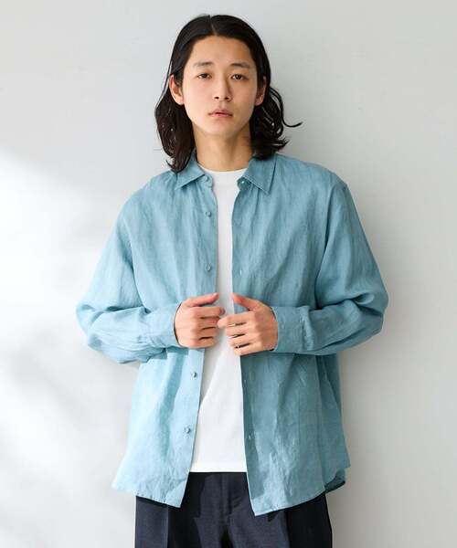 B.C STOCK(ベーセーストック)の「ヨーロッパリネン100% レギュラーカラーシャツ(シャツ/ブラウス・メンズ・ブラック/アイボリー/ホワイト/グリーン/ピンク/ブルー系その他/ブルー・MEDIUM/LARGE)」の4枚目の写真