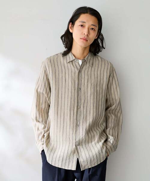 B.C STOCK(ベーセーストック)の「ヨーロッパリネン100% レギュラーカラーシャツ(シャツ/ブラウス・メンズ・ブラック/アイボリー/ホワイト/グリーン/ピンク/ブルー系その他/ブルー・MEDIUM/LARGE)」の3枚目の写真